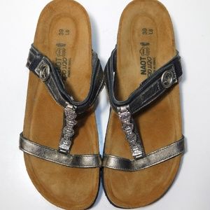 NAOT MALIBU QUART LEATHER & RHINESTONE SLIDE SANDALS L8 39